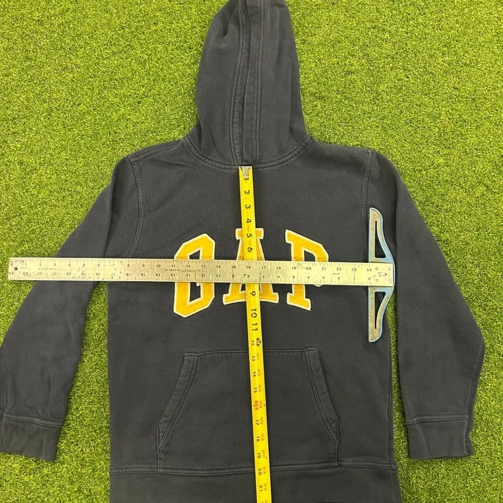 GAP Kid Pullover Hoodie Navy Blue Yellow Arch Logo Sweatshirt Boys Girls L 10-12